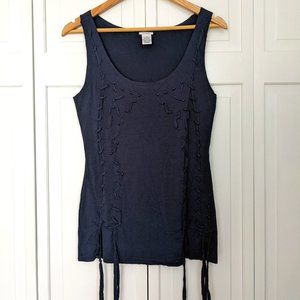 Long Sleeveless Tank/Tunic w/ Ribbon Detail in Navy, Size M